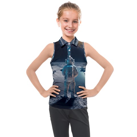 Ai Generated Space Astronaut Universe Moon Earth Kids  Sleeveless Polo Tee by Ravend