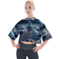 Ai Generated Space Astronaut Universe Moon Earth Mock Neck Tee by Ravend