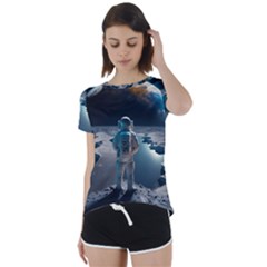 Ai Generated Space Astronaut Universe Moon Earth Short Sleeve Open Back Tee by Ravend