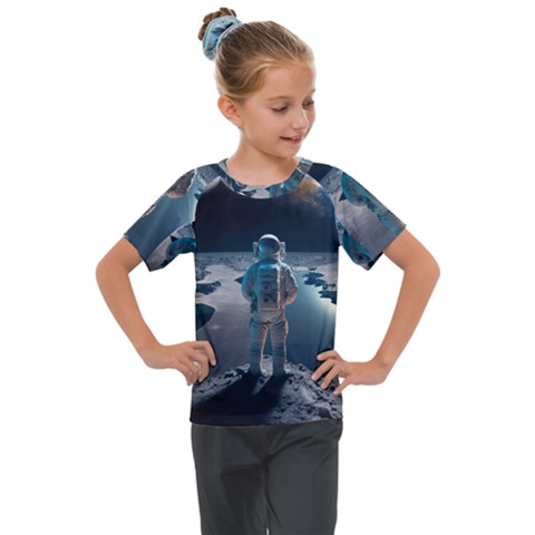 Ai Generated Space Astronaut Universe Moon Earth Kids  Mesh Piece Tee by Ravend