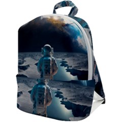 Ai Generated Space Astronaut Universe Moon Earth Zip Up Backpack by Ravend