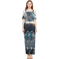 Ai Generated Space Astronaut Universe Moon Earth Draped Sleeveless Chiffon Jumpsuit by Ravend