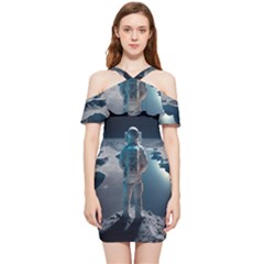 Ai Generated Space Astronaut Universe Moon Earth Shoulder Frill Bodycon Summer Dress by Ravend