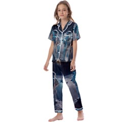 Ai Generated Space Astronaut Universe Moon Earth Kids  Satin Short Sleeve Pajamas Set by Ravend