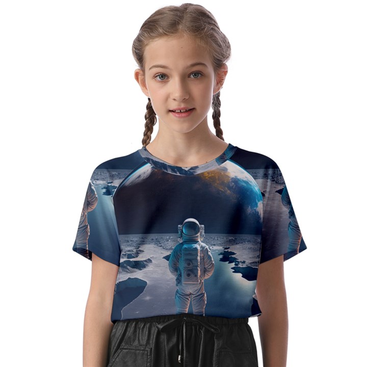 Ai Generated Space Astronaut Universe Moon Earth Kids  Basic Tee