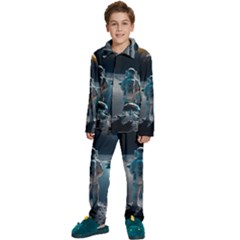 Ai Generated Space Astronaut Universe Moon Earth Kids  Long Sleeve Velvet Pajamas Set