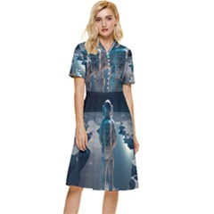 Ai Generated Space Astronaut Universe Moon Earth Button Top Knee Length Dress by Ravend