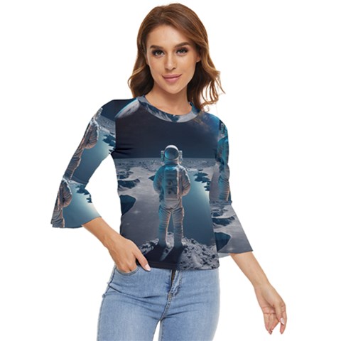 Ai Generated Space Astronaut Universe Moon Earth Bell Sleeve Top by Ravend