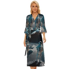 Ai Generated Space Astronaut Universe Moon Earth Midsummer Wrap Dress by Ravend