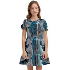 Ai Generated Space Astronaut Universe Moon Earth Kids  Puff Sleeved Dress by Ravend