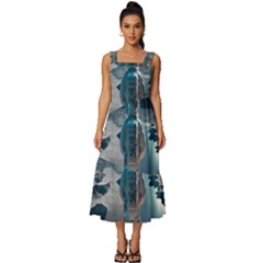 Ai Generated Space Astronaut Universe Moon Earth Square Neckline Tiered Midi Dress by Ravend