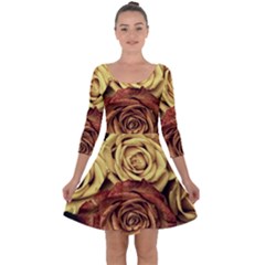 Flowers Roses Plant Bloom Blossom Quarter Sleeve Skater Dress by Ravend