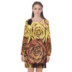 Flowers Roses Plant Bloom Blossom Long Sleeve Chiffon Shift Dress  by Ravend