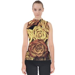 Flowers Roses Plant Bloom Blossom Mock Neck Shell Top by Ravend