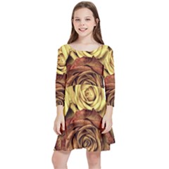 Flowers Roses Plant Bloom Blossom Kids  Quarter Sleeve Skater Dress by Ravend