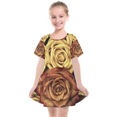 Flowers Roses Plant Bloom Blossom Kids  Smock Dress by Ravend