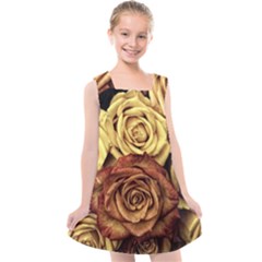 Flowers Roses Plant Bloom Blossom Kids  Cross Back Dress by Ravend