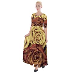 Flowers Roses Plant Bloom Blossom Half Sleeves Maxi Dress by Ravend