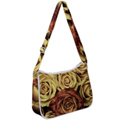 Flowers Roses Plant Bloom Blossom Zip Up Shoulder Bag by Ravend