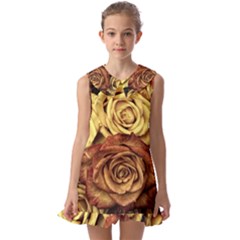 Flowers Roses Plant Bloom Blossom Kids  Pilgrim Collar Ruffle Hem Dress by Ravend