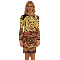 Flowers Roses Plant Bloom Blossom Long Sleeve Shirt Collar Bodycon Dress by Ravend