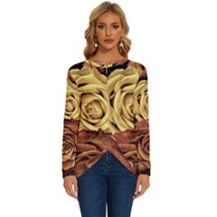 Flowers Roses Plant Bloom Blossom Long Sleeve Crew Neck Pullover Top