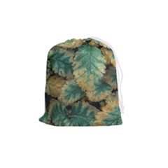 Colored Close Up Plants Leaves Pattern Drawstring Pouch (medium) by dflcprintsclothing