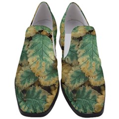 Colored Close Up Plants Leaves Pattern Women Slip On Heel Loafers by dflcprintsclothing