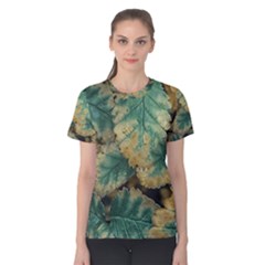 Colored Close Up Plants Leaves Pattern Women s Cotton Tee