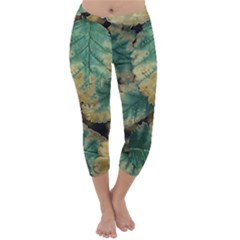 Colored Close Up Plants Leaves Pattern Capri Winter Leggings  by dflcprintsclothing