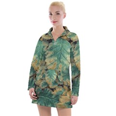 Colored Close Up Plants Leaves Pattern Women s Long Sleeve Casual Dress by dflcprintsclothing