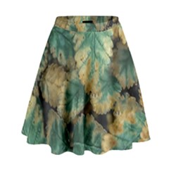 Colored Close Up Plants Leaves Pattern High Waist Skirt