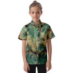 Colored Close Up Plants Leaves Pattern Kids  Short Sleeve Shirt by dflcprintsclothing