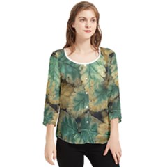 Colored Close Up Plants Leaves Pattern Chiffon Quarter Sleeve Blouse by dflcprintsclothing