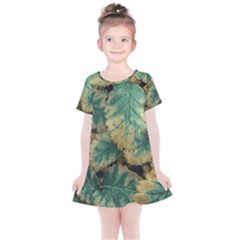 Colored Close Up Plants Leaves Pattern Kids  Simple Cotton Dress by dflcprintsclothing