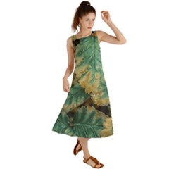 Colored Close Up Plants Leaves Pattern Summer Maxi Dress