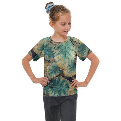 Colored Close Up Plants Leaves Pattern Kids  Mesh Piece Tee by dflcprintsclothing