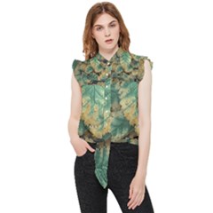 Colored Close Up Plants Leaves Pattern Frill Detail Shirt by dflcprintsclothing