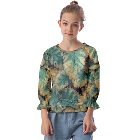 Colored Close Up Plants Leaves Pattern Kids  Cuff Sleeve Top by dflcprintsclothing