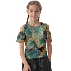 Colored Close Up Plants Leaves Pattern Kids  Butterfly Cutout Tee by dflcprintsclothing