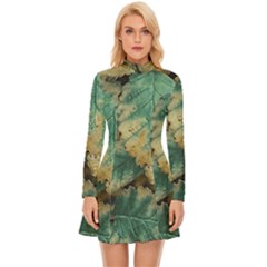 Colored Close Up Plants Leaves Pattern Long Sleeve Velour Longline Dress by dflcprintsclothing