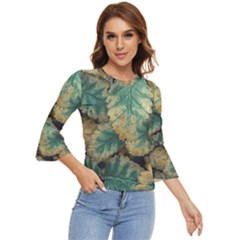 Colored Close Up Plants Leaves Pattern Bell Sleeve Top