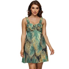 Colored Close Up Plants Leaves Pattern Ruffle Strap Babydoll Chiffon Dress