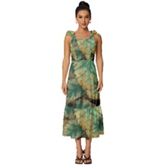 Colored Close Up Plants Leaves Pattern Tie-strap Tiered Midi Chiffon Dress by dflcprintsclothing