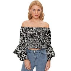 Arctic Monkeys Digital Wallpaper Pattern No People Creativity Off Shoulder Flutter Bell Sleeve Top