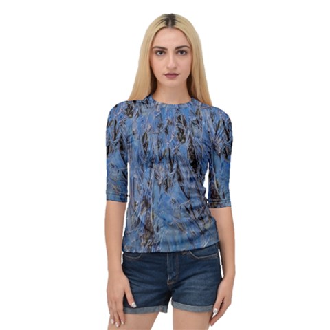 Blue Abstract Texture Print Quarter Sleeve Raglan Tee by dflcprintsclothing