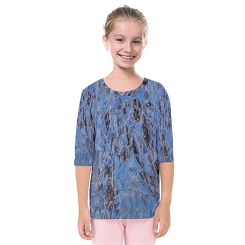 Blue Abstract Texture Print Kids  Quarter Sleeve Raglan Tee by dflcprintsclothing