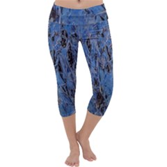 Blue Abstract Texture Print Capri Yoga Leggings by dflcprintsclothing