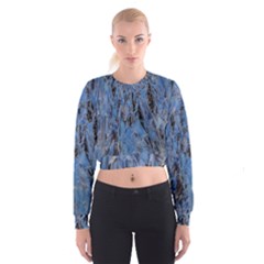 Blue Abstract Texture Print Cropped Sweatshirt