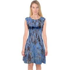 Blue Abstract Texture Print Capsleeve Midi Dress by dflcprintsclothing